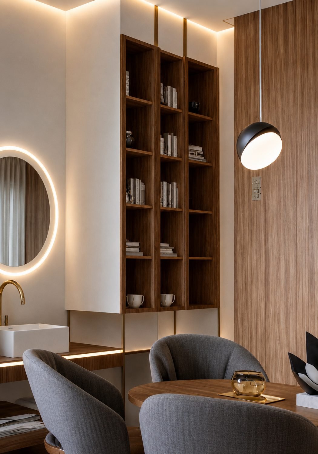 Plastered lounge with pendant light